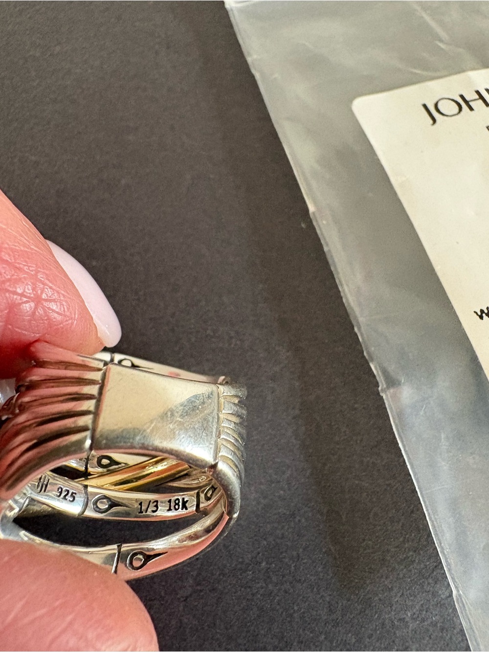 John Hardy Two-Tone 18kGold and Silver Bamboo Ring - Picture 2 of 8